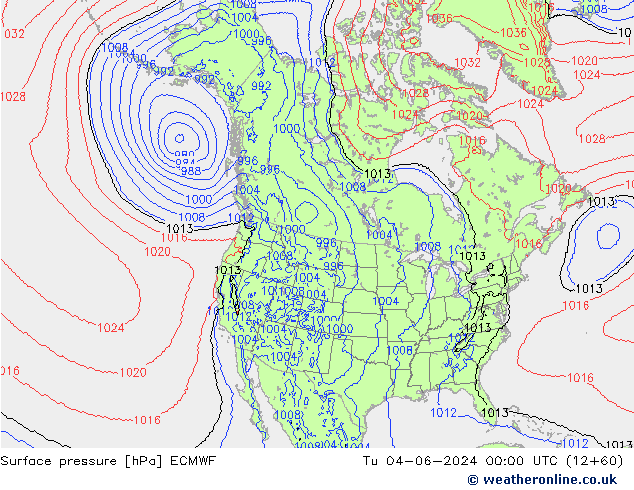 Surface pressure ECMWF Tu 04.06.2024 00 UTC