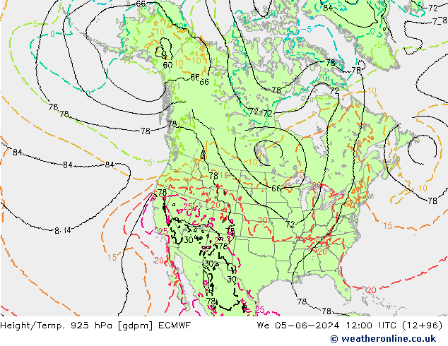 Geop./Temp. 925 hPa ECMWF mié 05.06.2024 12 UTC