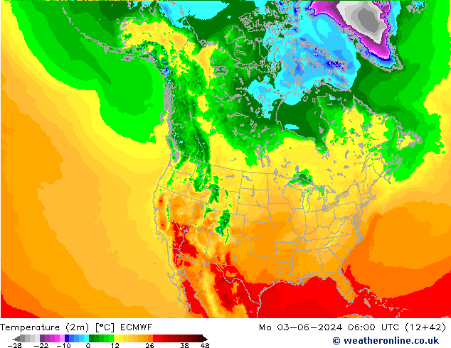 Temperatuurkaart (2m) ECMWF ma 03.06.2024 06 UTC