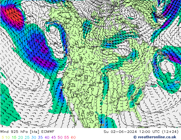 Wind 925 hPa ECMWF zo 02.06.2024 12 UTC