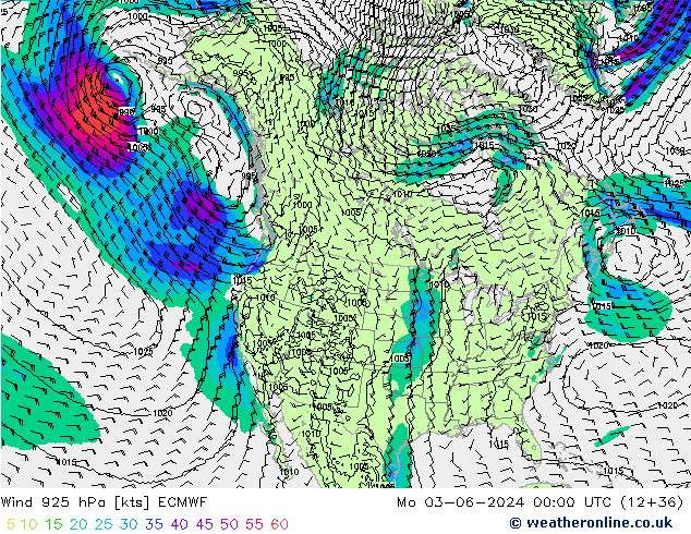 Wind 925 hPa ECMWF Mo 03.06.2024 00 UTC