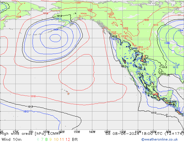 High wind areas ECMWF Sa 08.06.2024 18 UTC