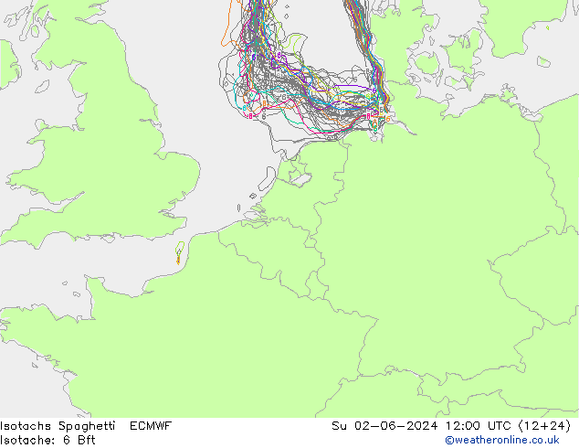 Isotachs Spaghetti ECMWF Su 02.06.2024 12 UTC