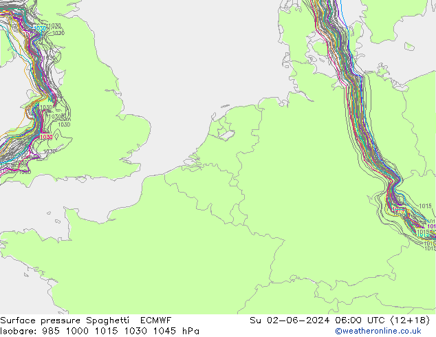 Surface pressure Spaghetti ECMWF Su 02.06.2024 06 UTC