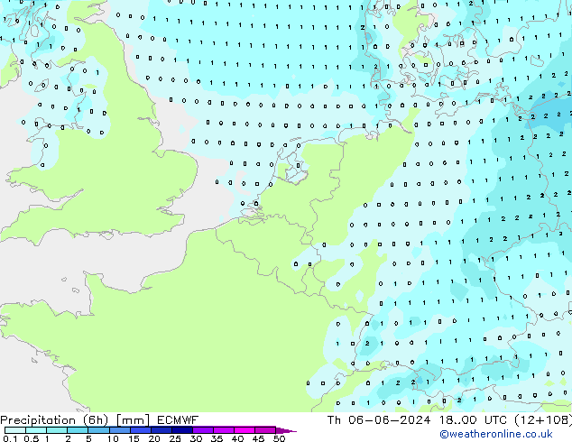 Nied. akkumuliert (6Std) ECMWF Do 06.06.2024 00 UTC