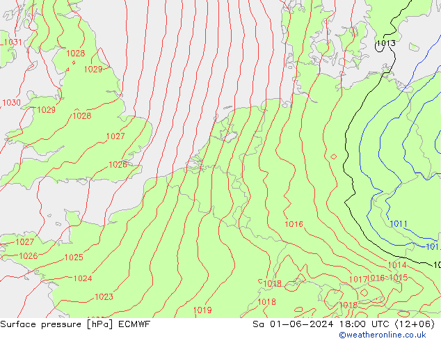 Pressione al suolo ECMWF sab 01.06.2024 18 UTC