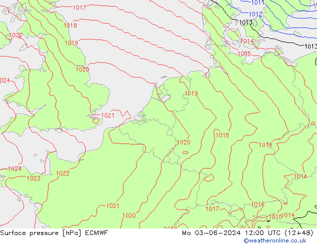 Surface pressure ECMWF Mo 03.06.2024 12 UTC