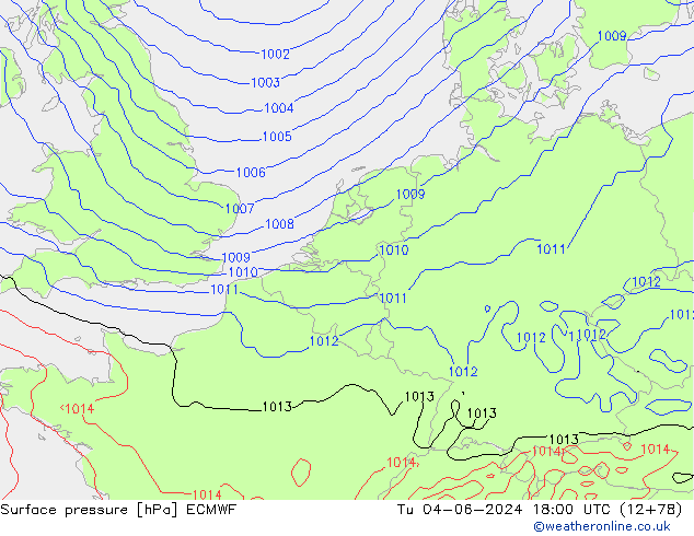 Yer basıncı ECMWF Sa 04.06.2024 18 UTC