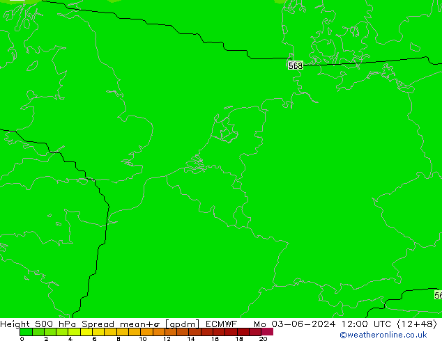 Height 500 hPa Spread ECMWF Mo 03.06.2024 12 UTC