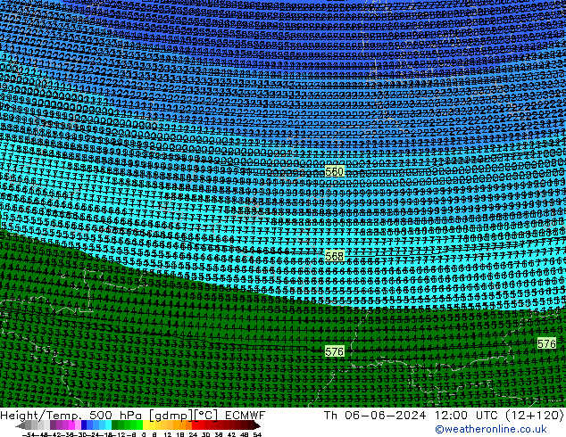 Yükseklik/Sıc. 500 hPa ECMWF Per 06.06.2024 12 UTC