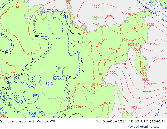 Presión superficial ECMWF lun 03.06.2024 18 UTC