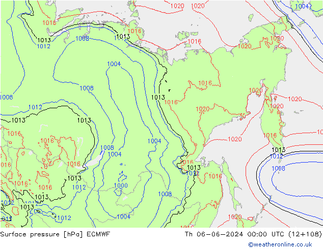 Surface pressure ECMWF Th 06.06.2024 00 UTC