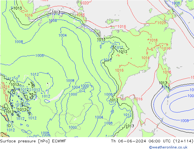 Atmosférický tlak ECMWF Čt 06.06.2024 06 UTC
