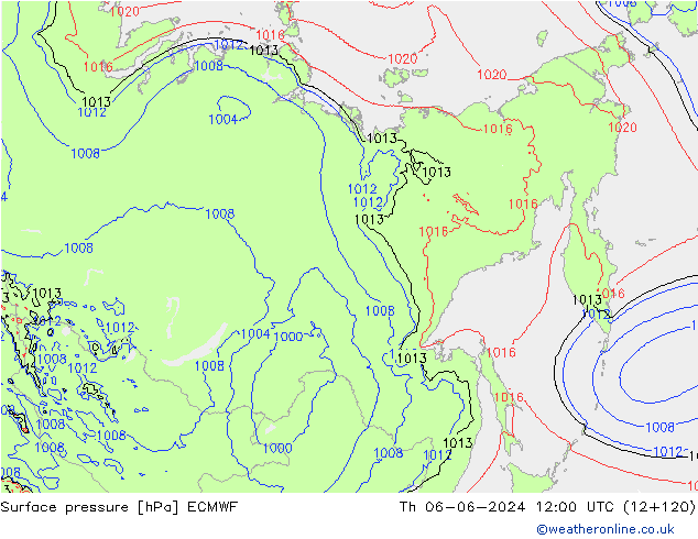 Presión superficial ECMWF jue 06.06.2024 12 UTC