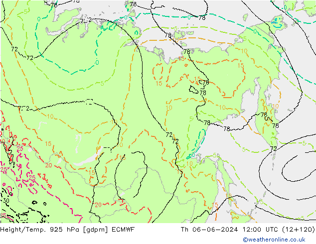 Height/Temp. 925 hPa ECMWF Čt 06.06.2024 12 UTC