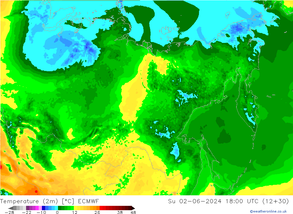 карта температуры ECMWF Вс 02.06.2024 18 UTC