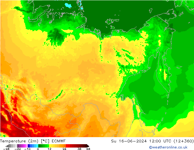 Temperature (2m) ECMWF Su 16.06.2024 12 UTC