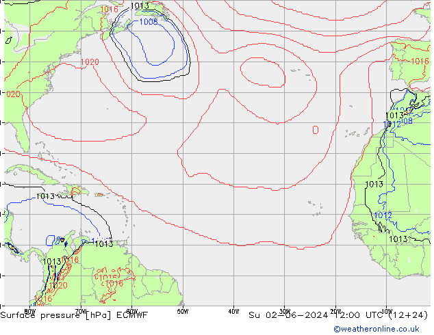 Atmosférický tlak ECMWF Ne 02.06.2024 12 UTC