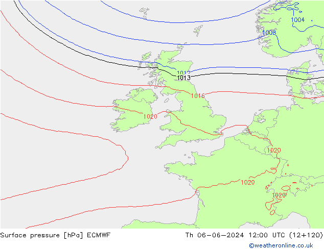 Surface pressure ECMWF Th 06.06.2024 12 UTC