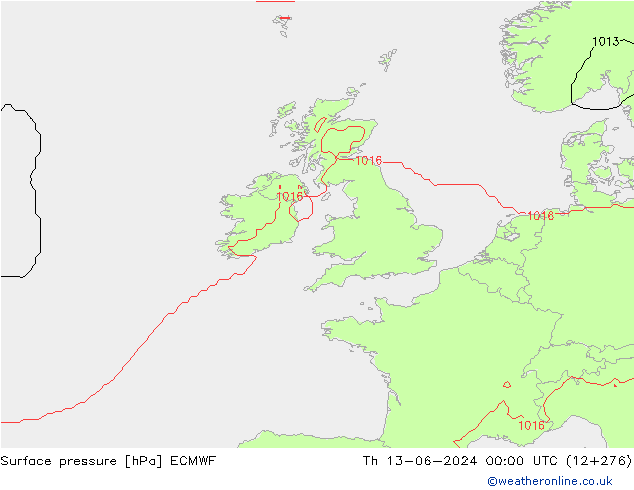 Surface pressure ECMWF Th 13.06.2024 00 UTC