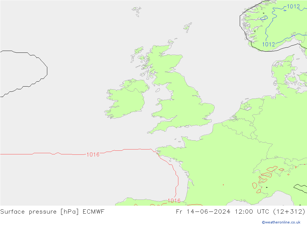 Presión superficial ECMWF vie 14.06.2024 12 UTC