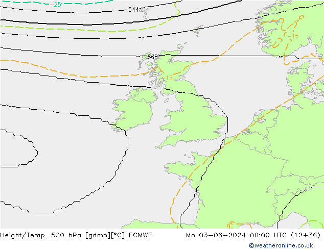 Height/Temp. 500 hPa ECMWF Po 03.06.2024 00 UTC