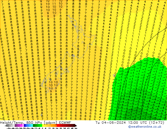 Height/Temp. 850 hPa ECMWF Ter 04.06.2024 12 UTC