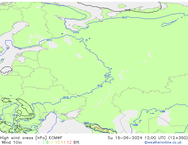 High wind areas ECMWF dom 16.06.2024 12 UTC