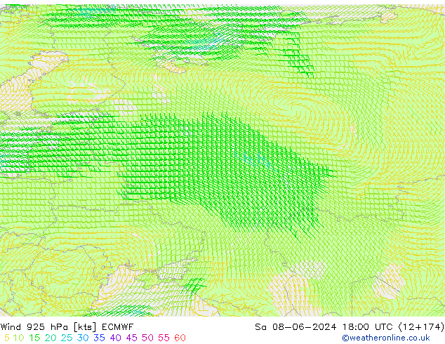 Vento 925 hPa ECMWF sab 08.06.2024 18 UTC
