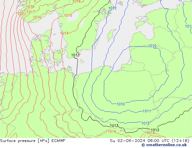 Luchtdruk (Grond) ECMWF zo 02.06.2024 06 UTC