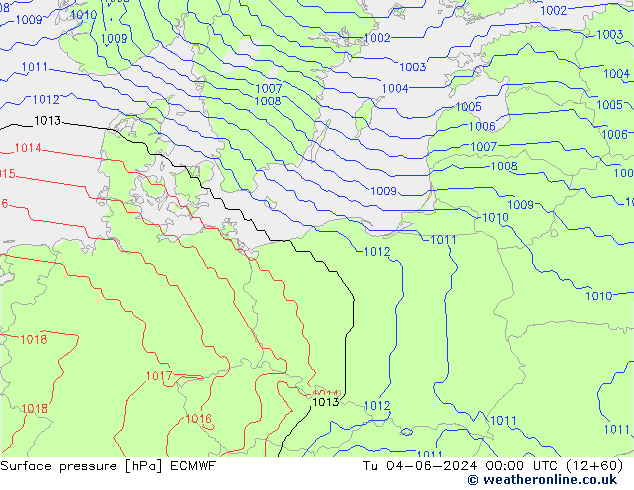 Surface pressure ECMWF Tu 04.06.2024 00 UTC