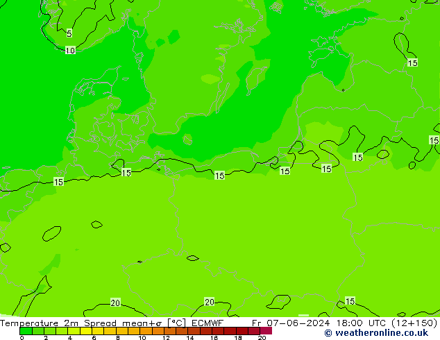 карта температуры Spread ECMWF пт 07.06.2024 18 UTC