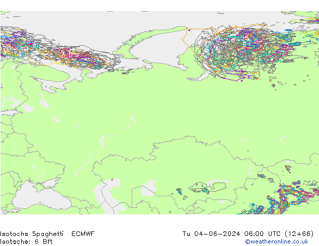 Izotacha Spaghetti ECMWF wto. 04.06.2024 06 UTC