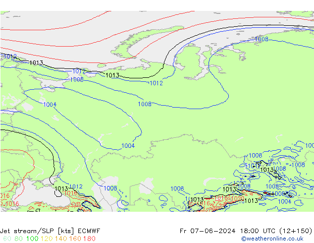джет/приземное давление ECMWF пт 07.06.2024 18 UTC