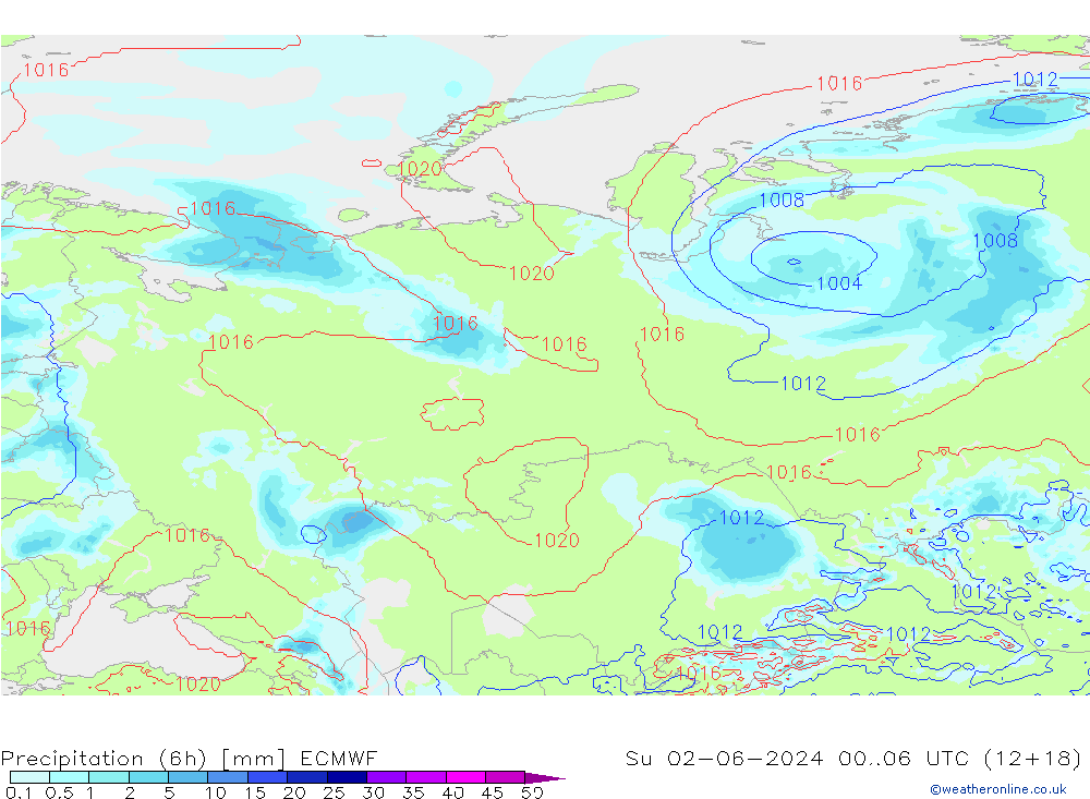 Precipitation (6h) ECMWF Su 02.06.2024 06 UTC