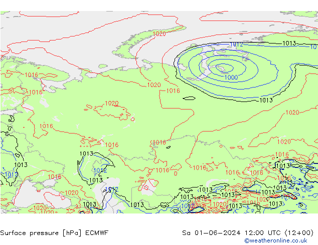 Surface pressure ECMWF Sa 01.06.2024 12 UTC