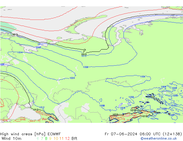 High wind areas ECMWF Sex 07.06.2024 06 UTC