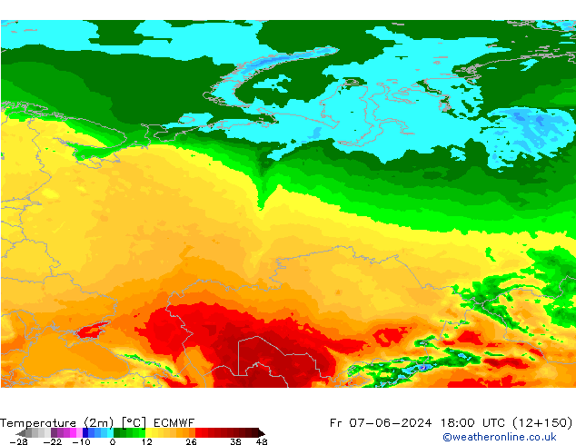 température (2m) ECMWF ven 07.06.2024 18 UTC