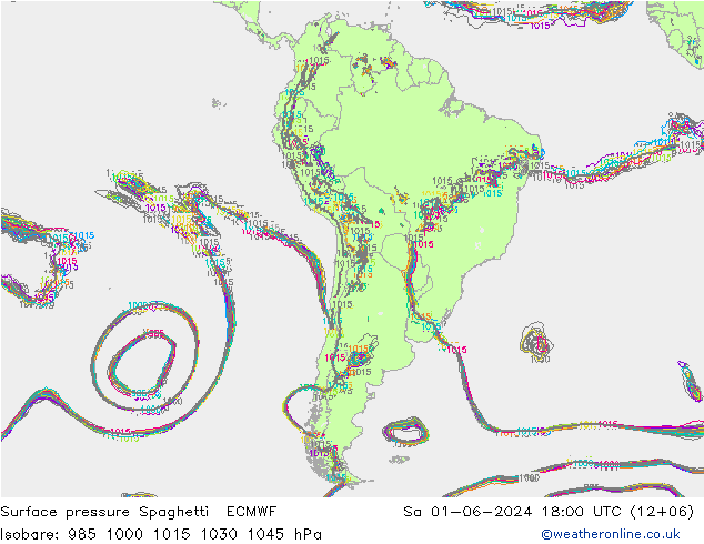 Surface pressure Spaghetti ECMWF Sa 01.06.2024 18 UTC