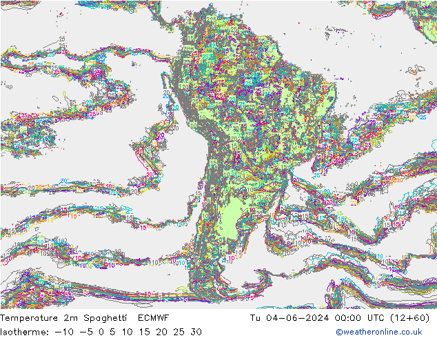 Temperatura 2m Spaghetti ECMWF Ter 04.06.2024 00 UTC