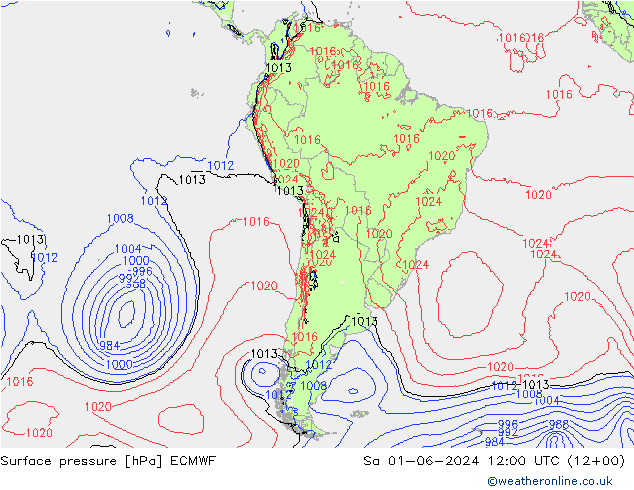 地面气压 ECMWF 星期六 01.06.2024 12 UTC