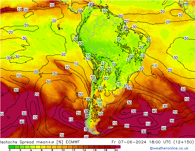 Isotachs Spread ECMWF Fr 07.06.2024 18 UTC