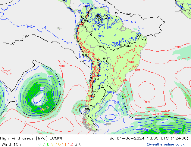 High wind areas ECMWF 星期六 01.06.2024 18 UTC