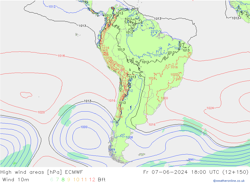 High wind areas ECMWF vie 07.06.2024 18 UTC