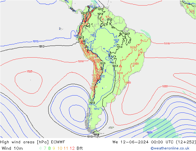 High wind areas ECMWF mer 12.06.2024 00 UTC