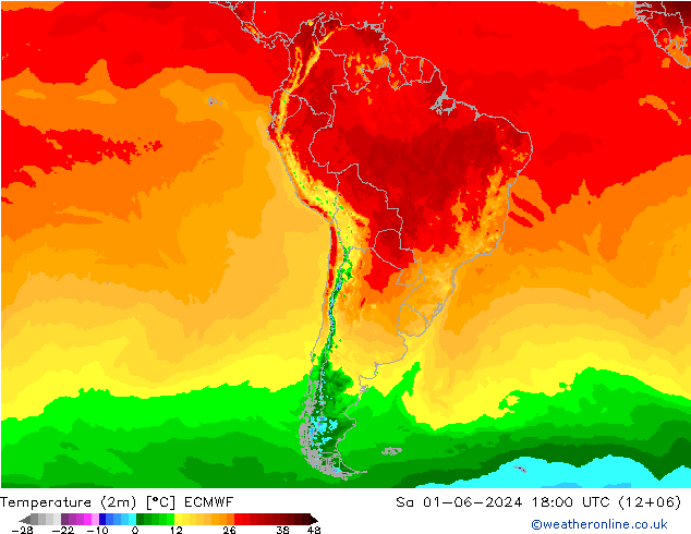 温度图 ECMWF 星期六 01.06.2024 18 UTC