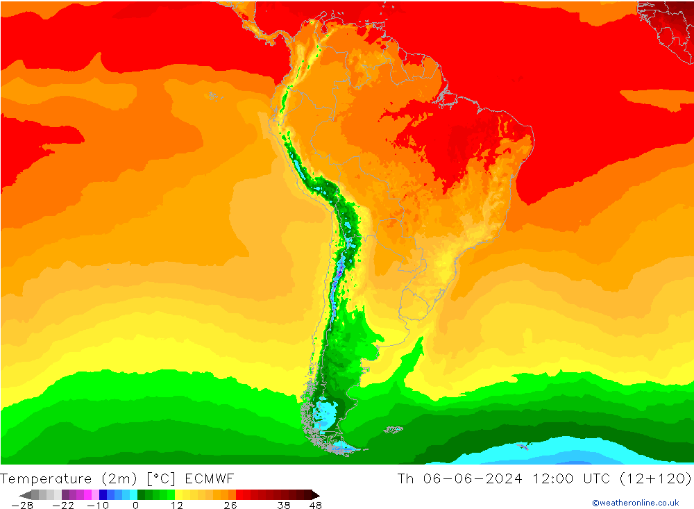 Temperatura (2m) ECMWF jue 06.06.2024 12 UTC