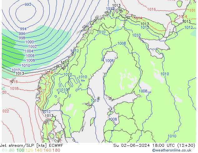 Polarjet/Bodendruck ECMWF So 02.06.2024 18 UTC