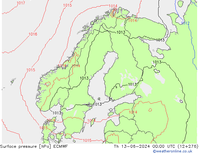 Surface pressure ECMWF Th 13.06.2024 00 UTC