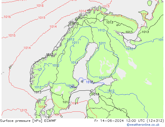 ciśnienie ECMWF pt. 14.06.2024 12 UTC